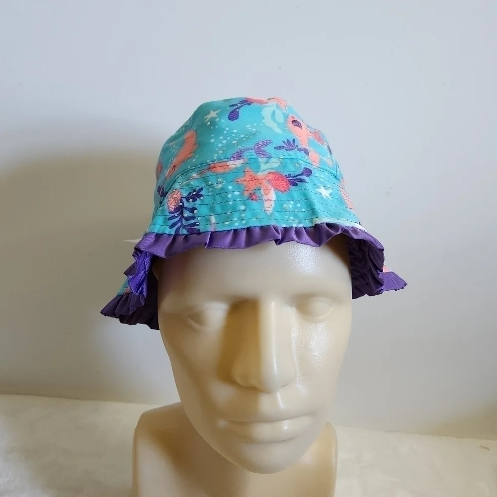 UVSkinz Purple Blue Peach Sea Creatures Reversible Sun Hat Toddler Size 3T